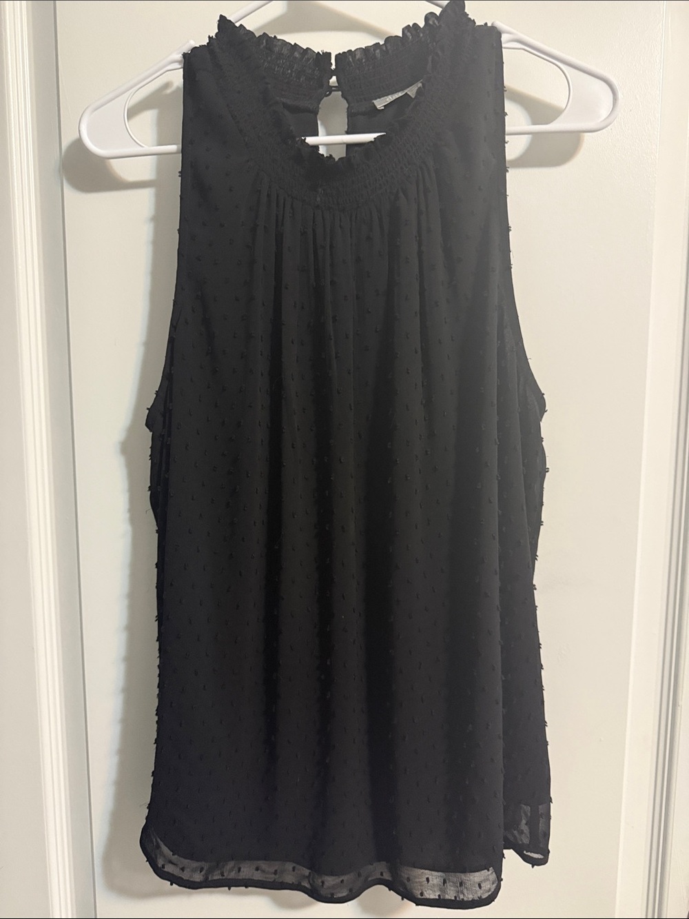 Black Sleeveless Swiss Dot Blouse - Women's Top